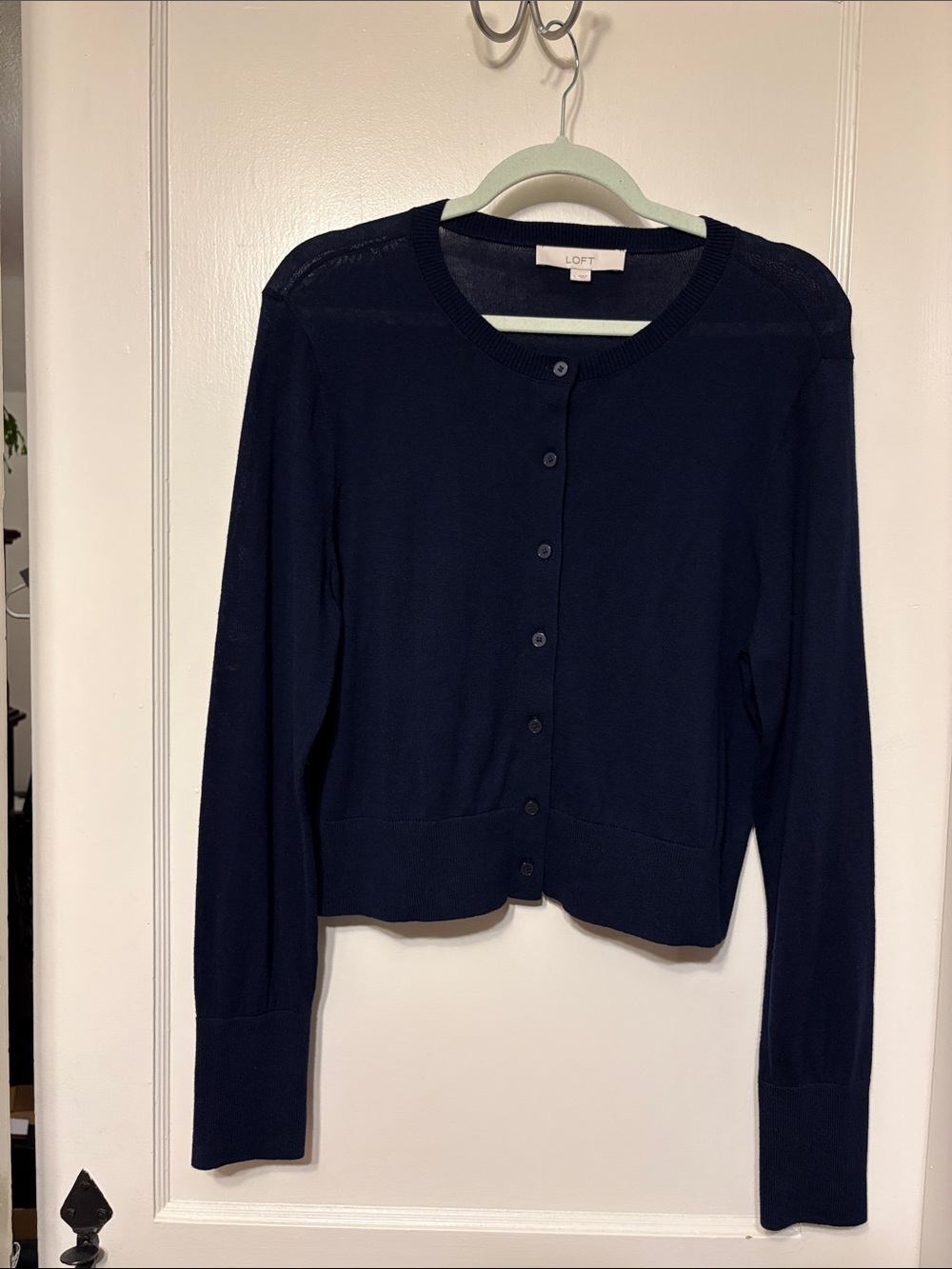 LOFT Navy Crewneck Button-Up 100% Cotton 3 Season Cardigan